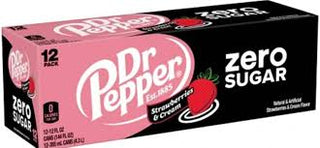 Dr Pepper Strawberries & Cream Zero Sugar 12/355 ml - Beverages - - Tevan Enterprises - Canadian Wholesale Confections
