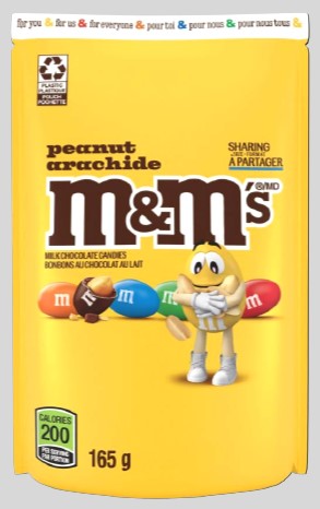 M&M's Peanuts Stand Up Pack 15/165g - Chocolate and Chocolate Bars - - Tevan Enterprises - Canadian Wholesale Confections