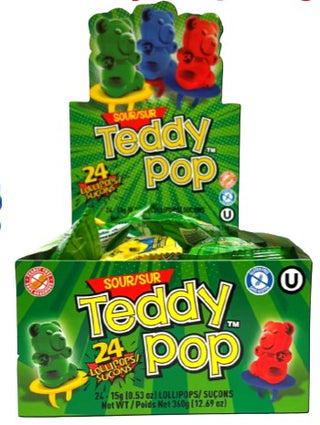 Sour Teddy Pop 24/15g - Candy - - Tevan Enterprises - Canadian Wholesale Confections
