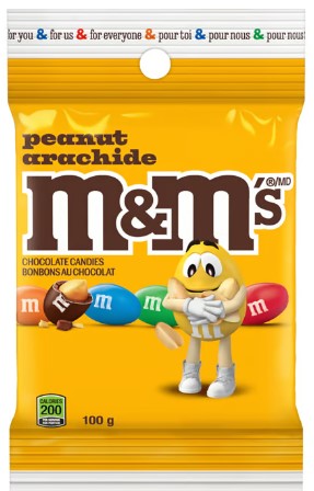 M&M's Peanuts Peg Top 24/100g - Chocolate and Chocolate Bars - - Tevan Enterprises - Canadian Wholesale Confections