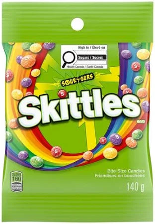 Skittles Sour peg bag 12/140g - Candy - - Tevan Enterprises - Canadian Wholesale Confections