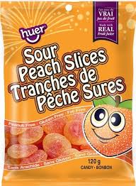 Huer Peg Bag Sour Peach Slices 24/120g - Candy - - Tevan Enterprises - Canadian Wholesale Confections