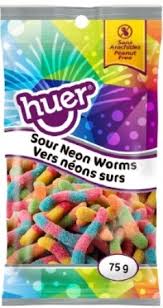 Huer Pocket Pals Sour Neon Worms 12/75g, Candy, Huer, [variant_title] - Tevan Enterprises